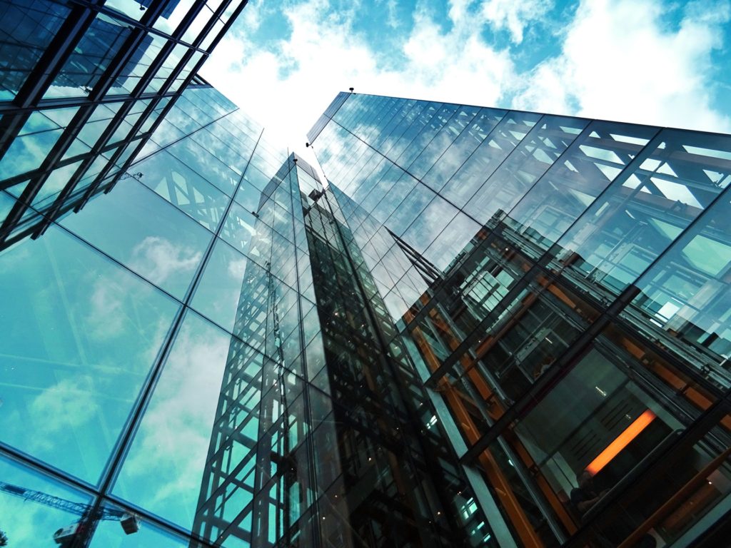 Skyscrapers Skyscrapers with turquoise sky and reflections in glass
